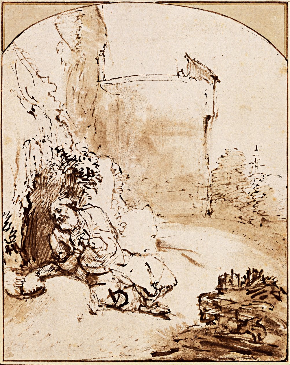 Il profeta Giona davanti alle mura di Ninive, ca 1651 da Rembrandt van Rijn