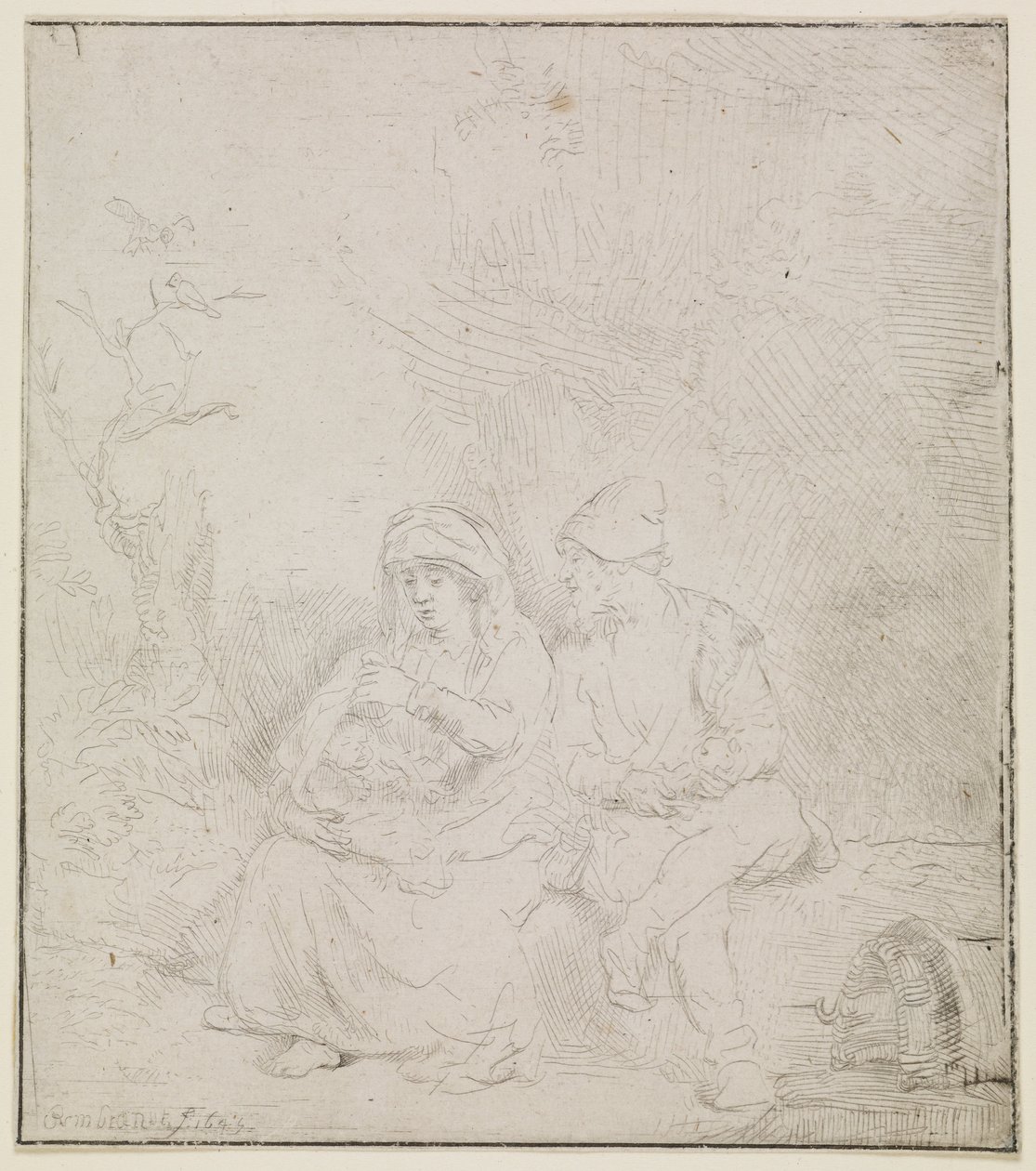 Il riposo durante il volo (incisione leggera) da Rembrandt van Rijn