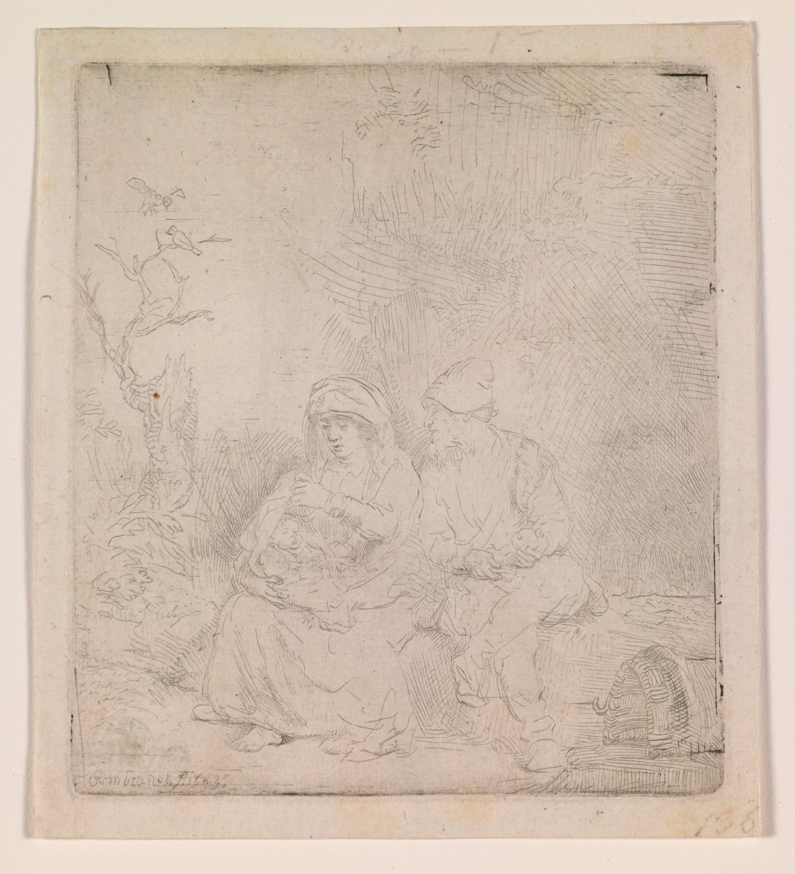 Il riposo durante il volo (incisione leggera) da Rembrandt van Rijn