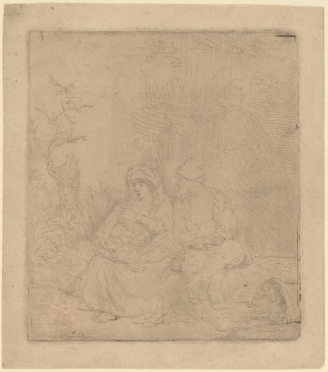 Il riposo durante la fuga: Leggermente inciso, 1645 da Rembrandt van Rijn