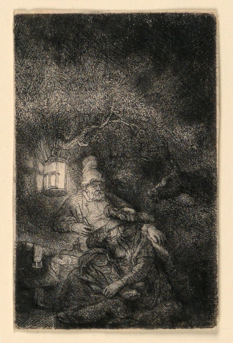 Il riposo durante la fuga in Egitto: Un pezzo notturno da Rembrandt van Rijn