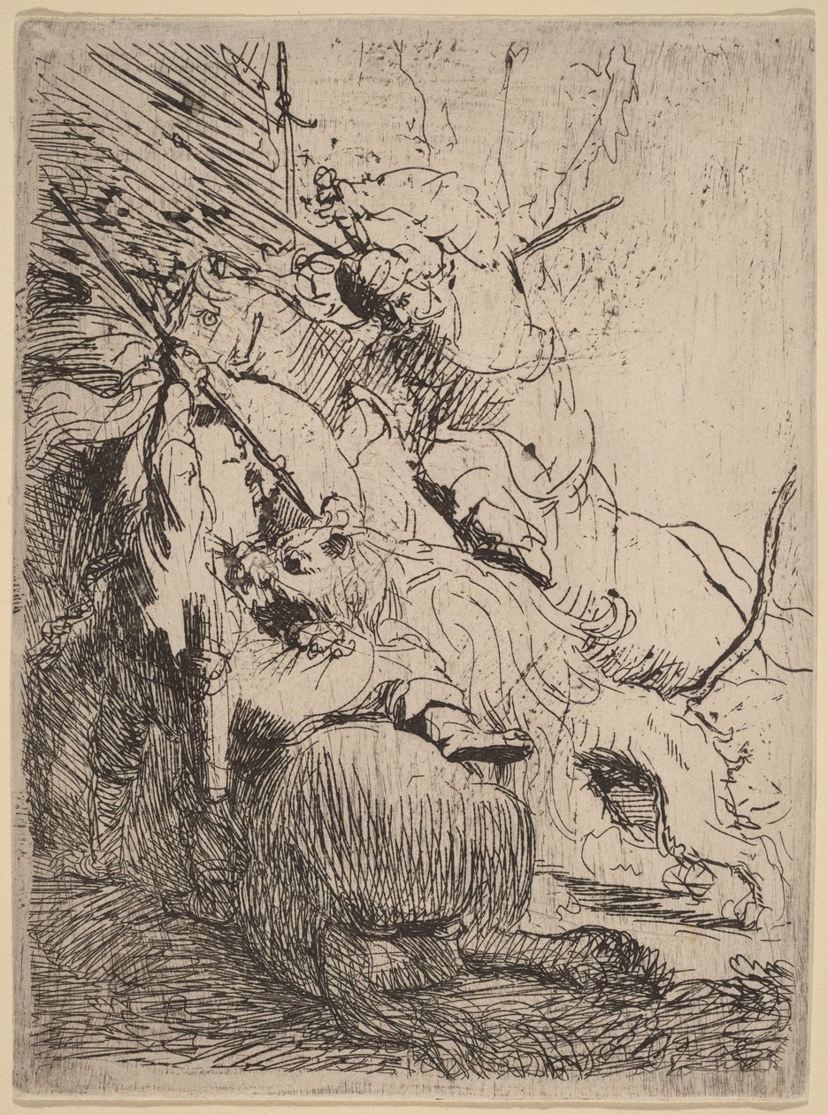La piccola caccia al leone (con un solo leone) da Rembrandt van Rijn