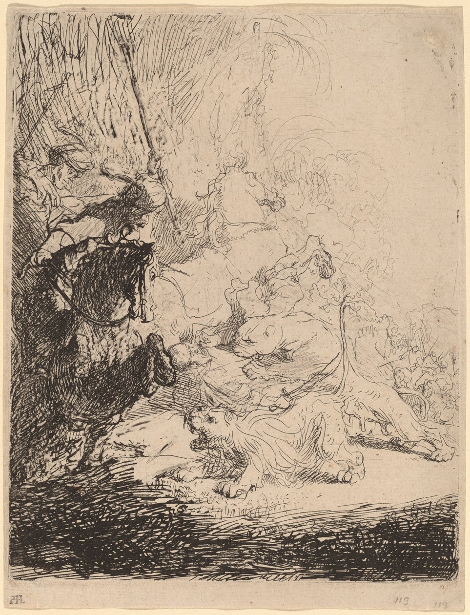 La piccola caccia al leone (con due leoni) da Rembrandt van Rijn