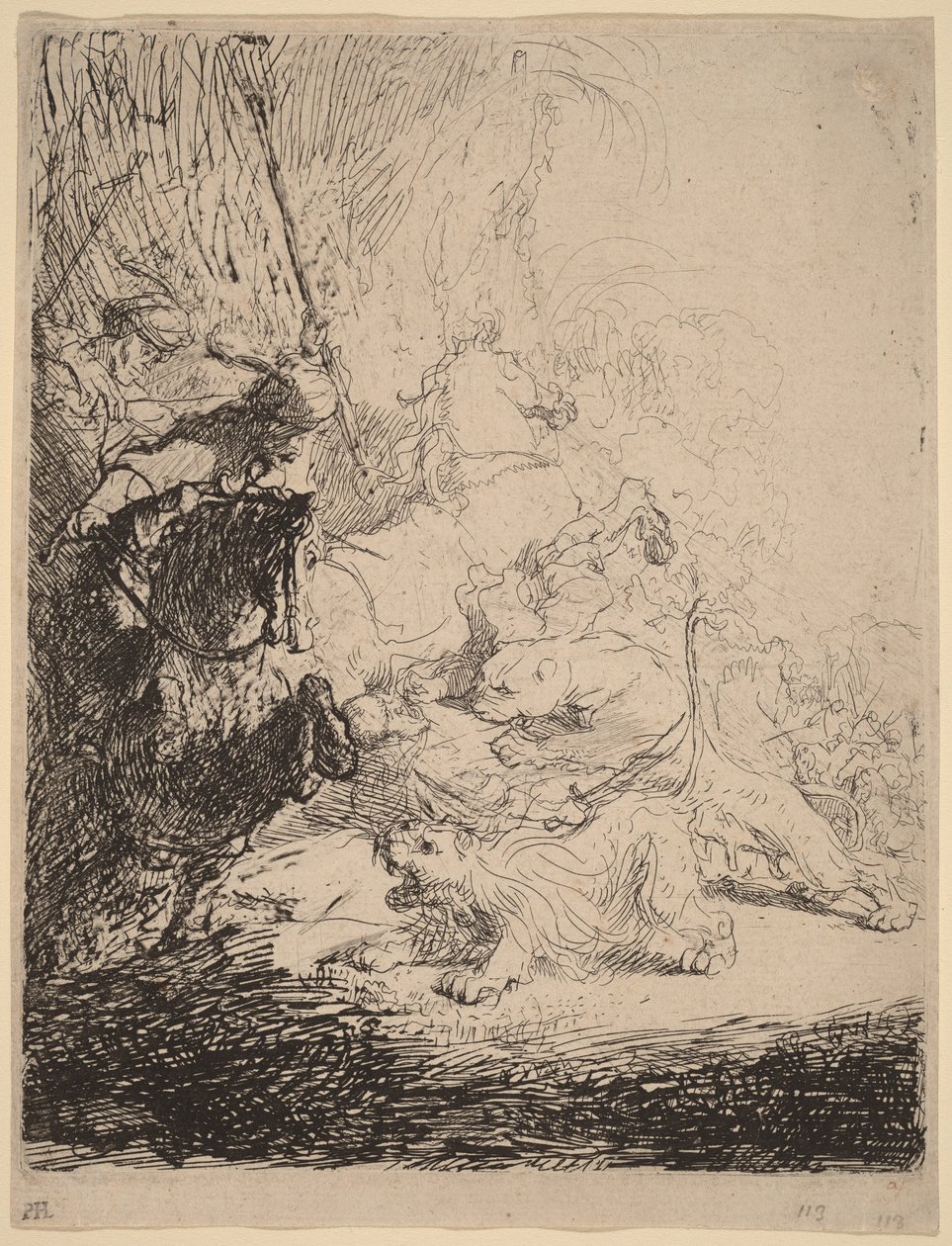 La piccola caccia al leone (con due leoni) da Rembrandt van Rijn
