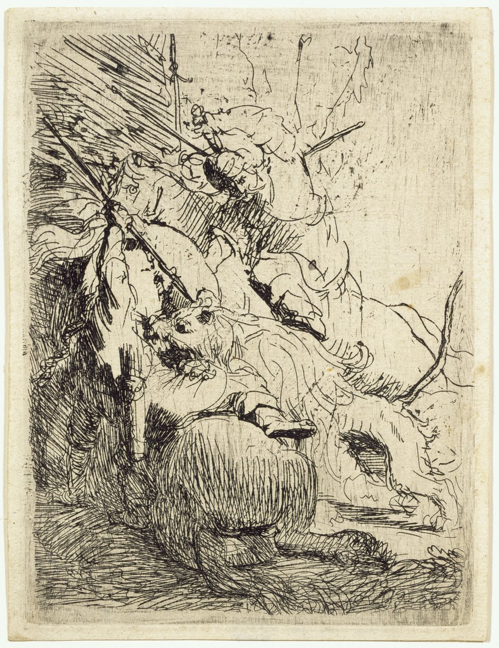 La piccola caccia al leone (con un solo leone) da Rembrandt van Rijn