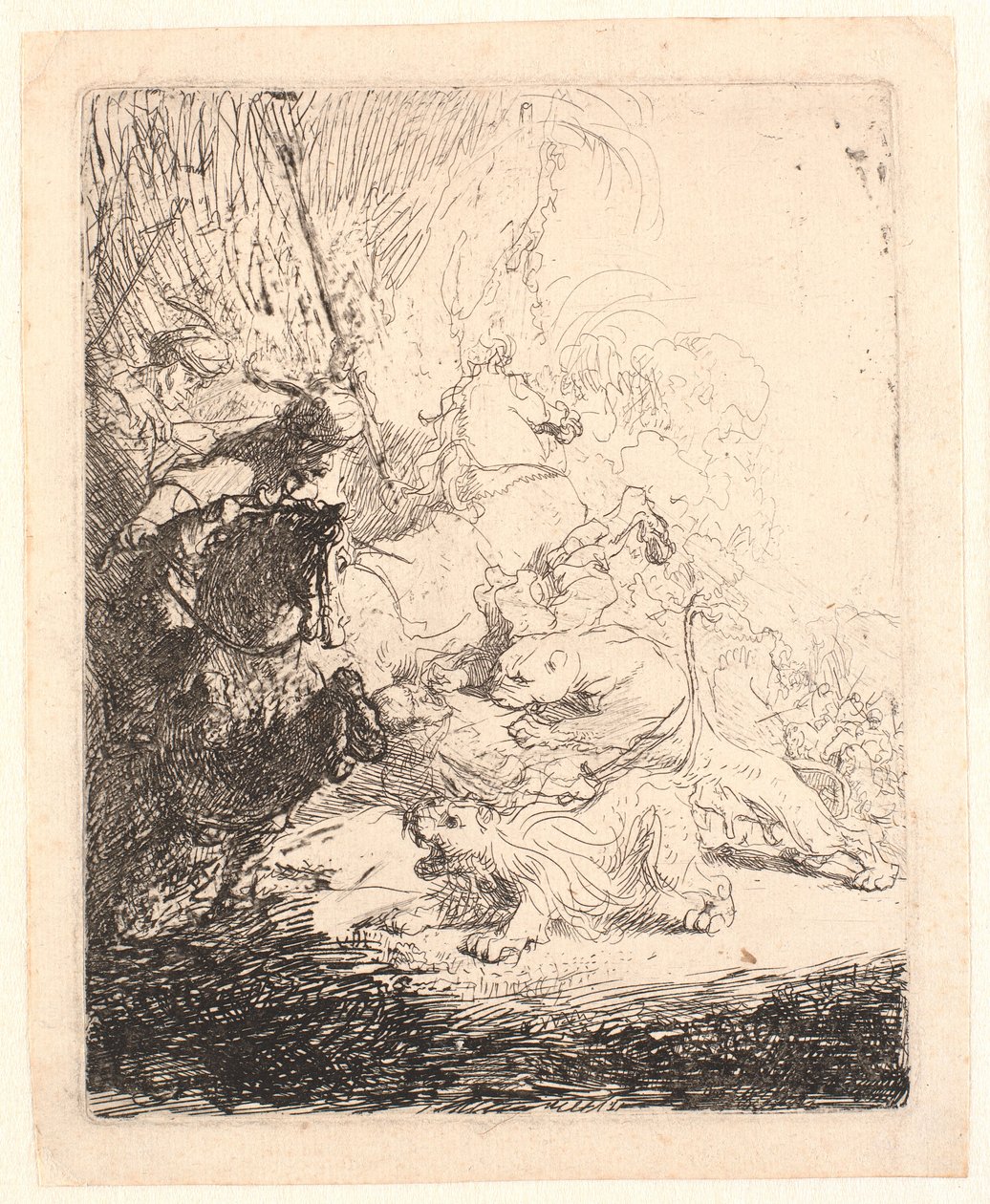 La piccola caccia al leone (con due leoni) da Rembrandt van Rijn