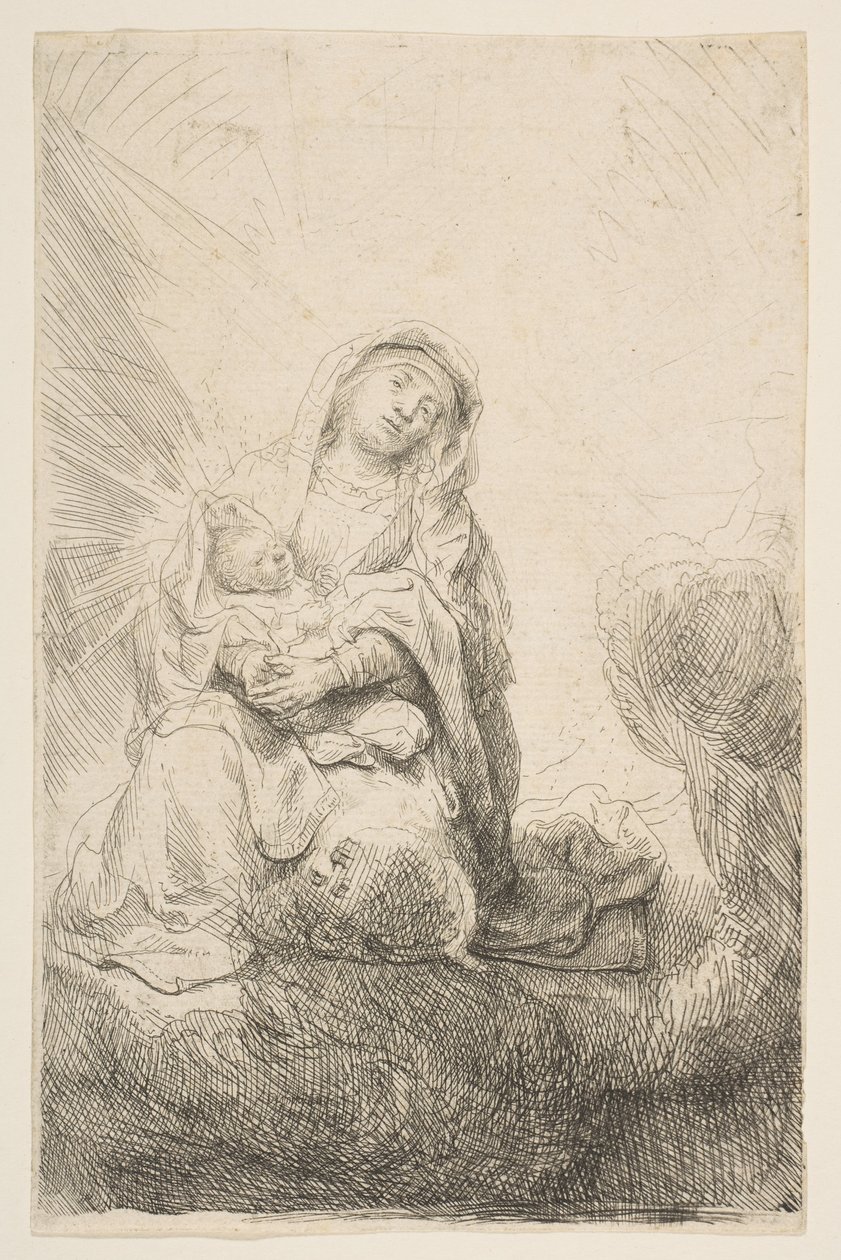 La Vergine e il Bambino tra le nuvole, 1641 da Rembrandt van Rijn
