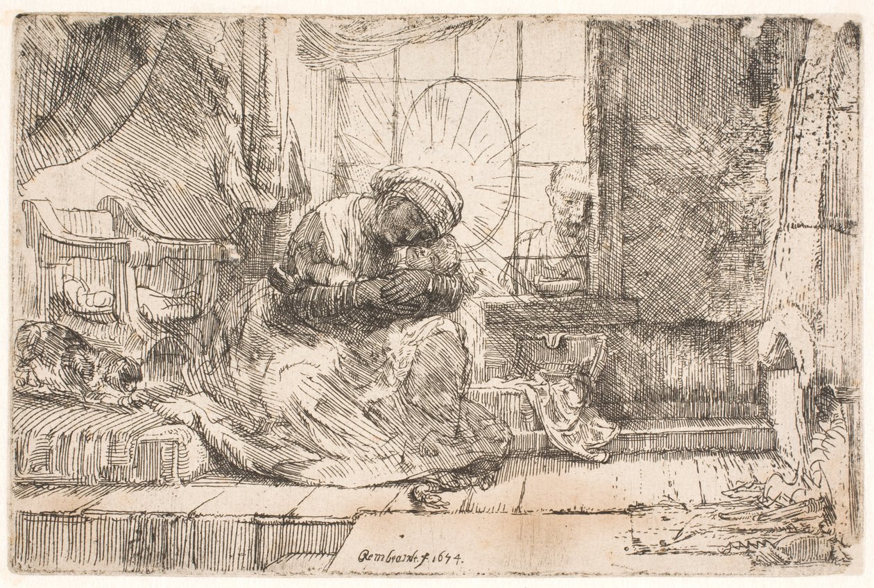 La Vergine con il Bambino e il gatto: e Giuseppe alla finestra da Rembrandt van Rijn