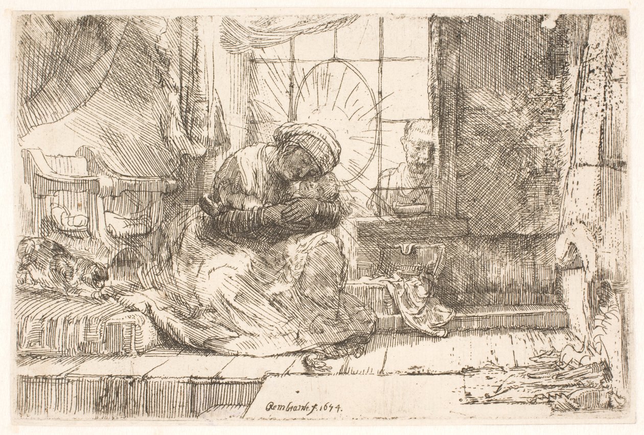 La Vergine con il Bambino e il gatto: e Giuseppe alla finestra da Rembrandt van Rijn