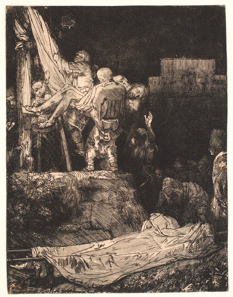 La discesa dalla croce: alla luce delle torce da Rembrandt van Rijn