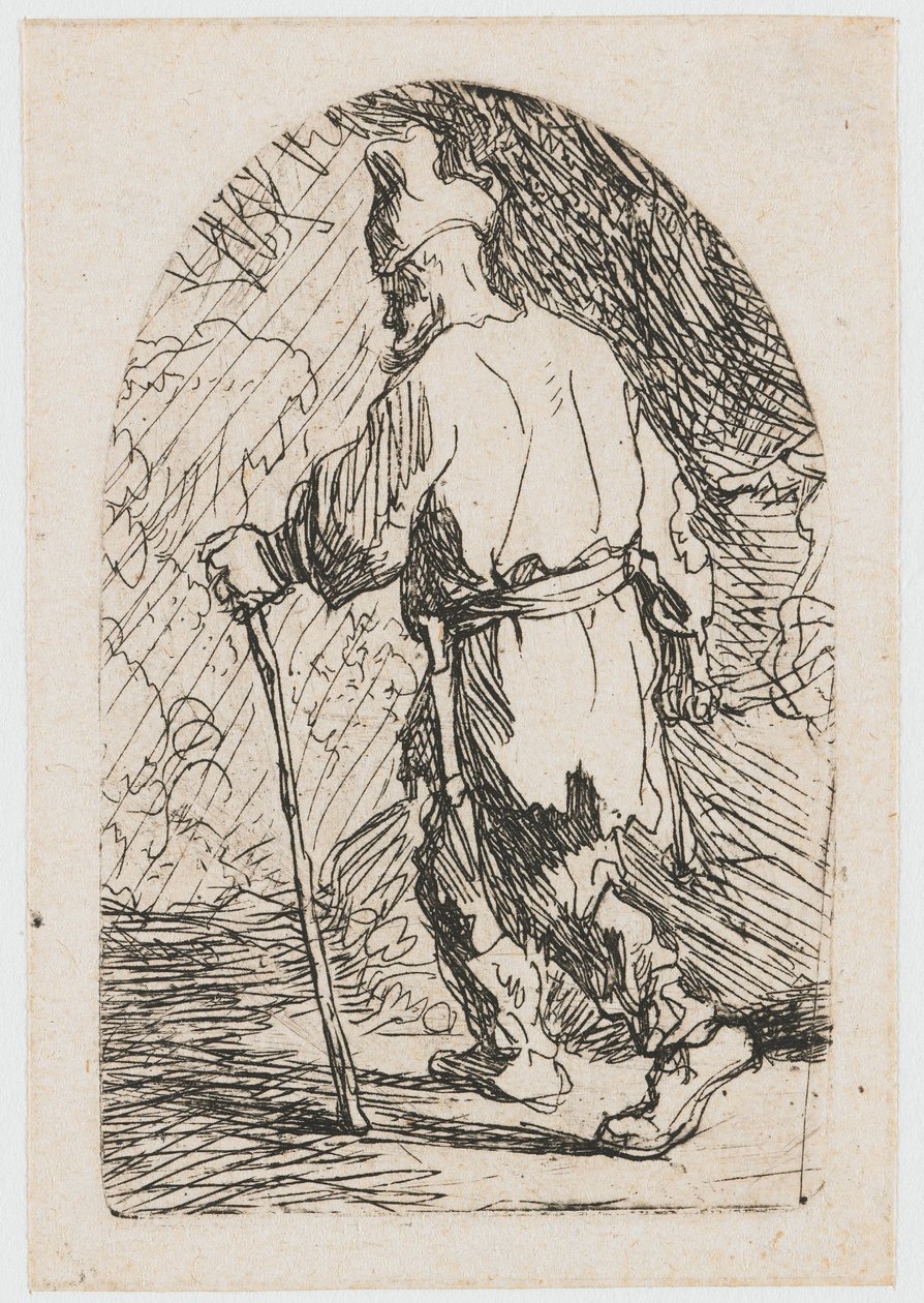 La fuga in Egitto: uno schizzo: San Giuseppe da Rembrandt van Rijn