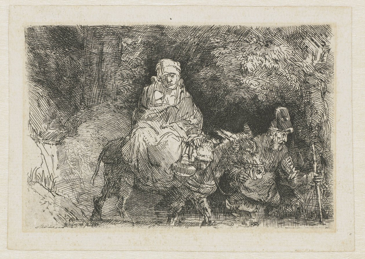 La fuga in Egitto attraversando un ruscello da Rembrandt van Rijn