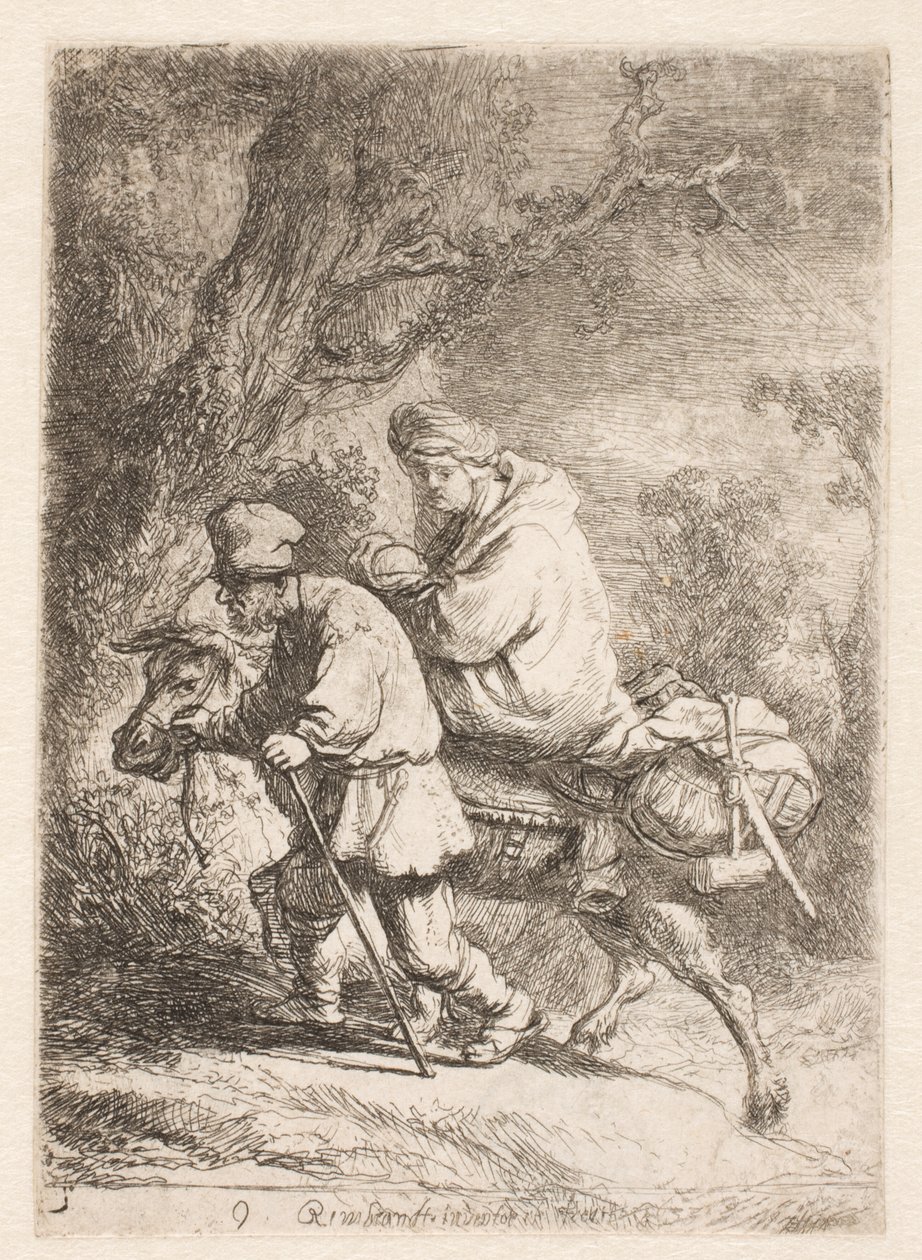 La fuga in Egitto: piatto piccolo da Rembrandt van Rijn