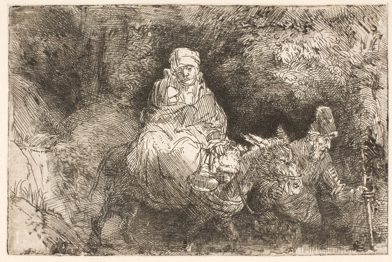 La fuga in Egitto: la Sacra Famiglia che attraversa un ruscello da Rembrandt van Rijn