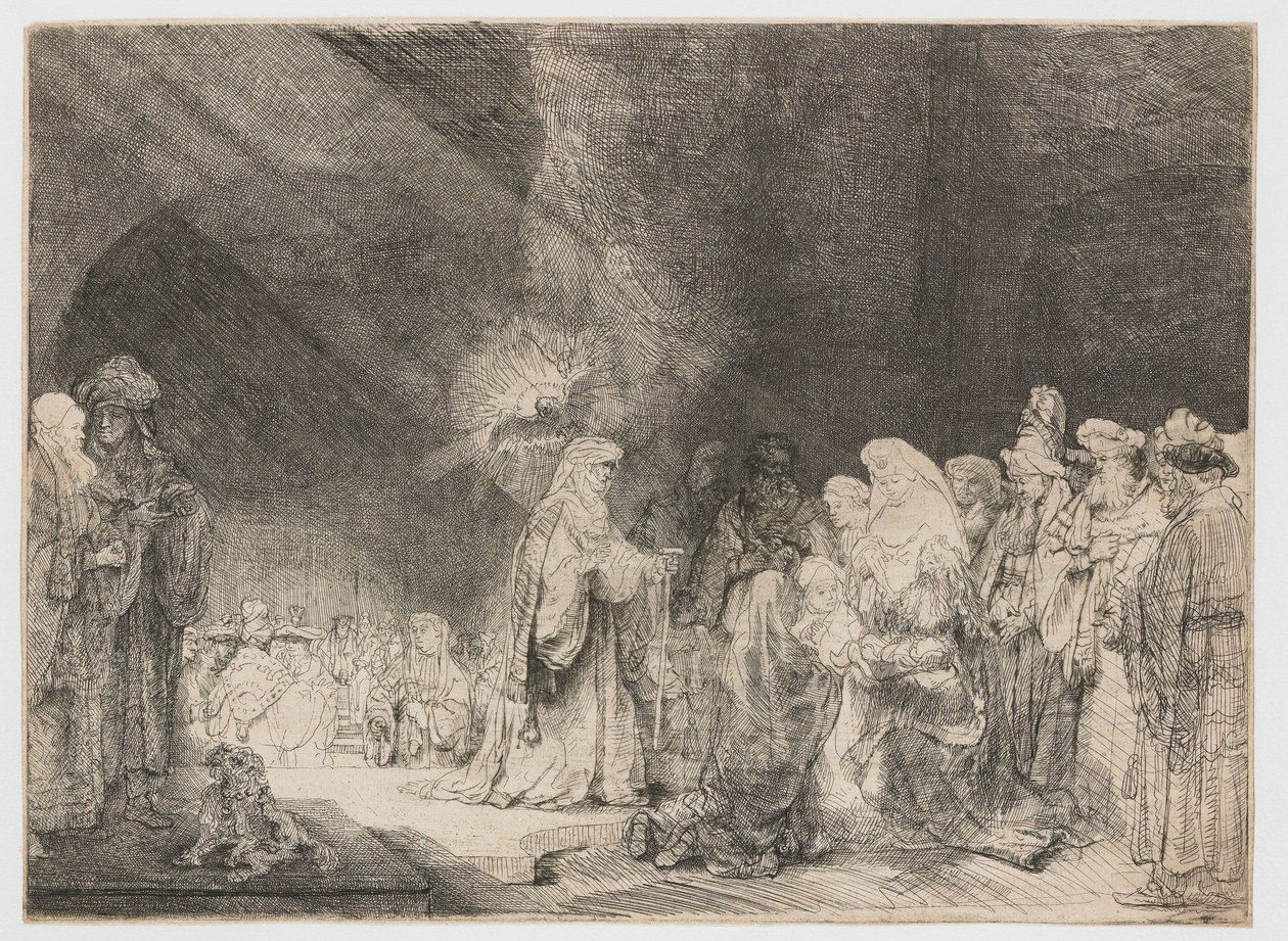 La presentazione al tempio: stampa oblungo da Rembrandt van Rijn