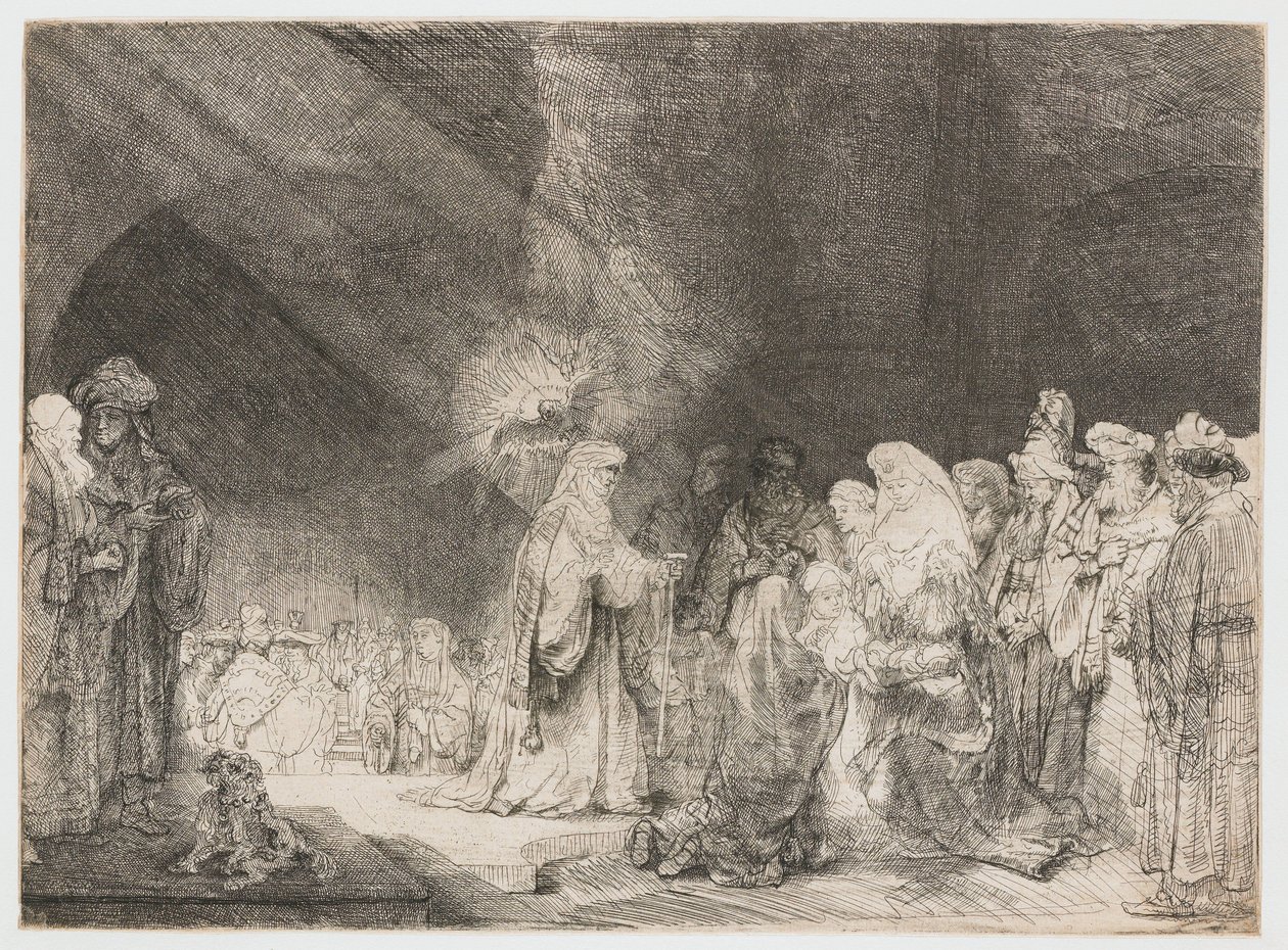 La presentazione al tempio: stampa oblungo da Rembrandt van Rijn