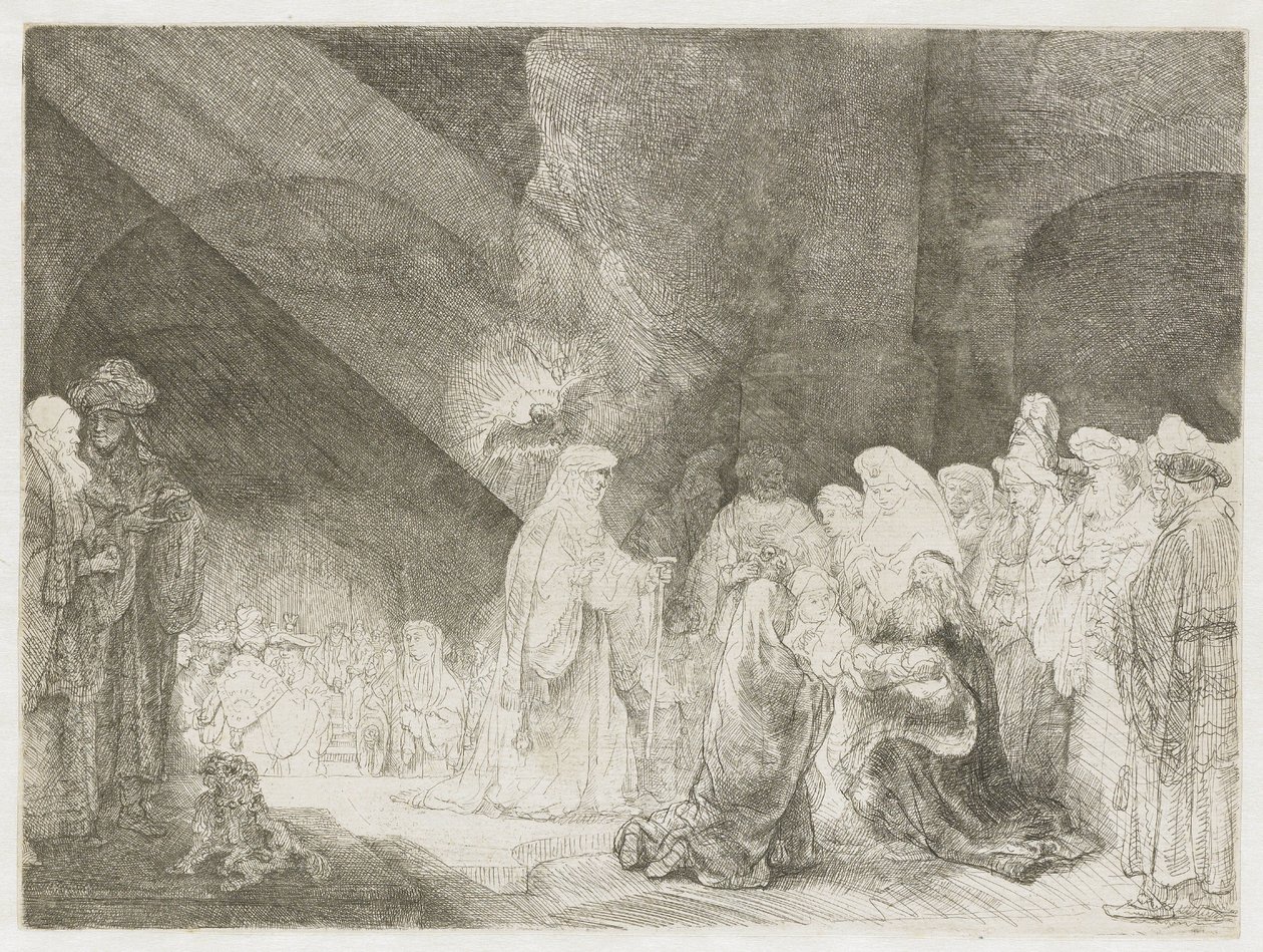 La presentazione al tempio: stampa di forma oblunga da Rembrandt van Rijn