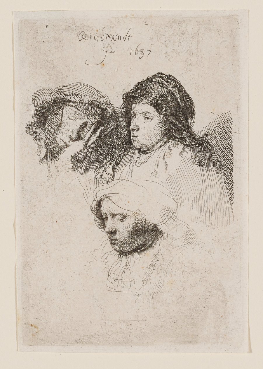 Tre ritratti di donne, una delle quali addormentata da Rembrandt van Rijn