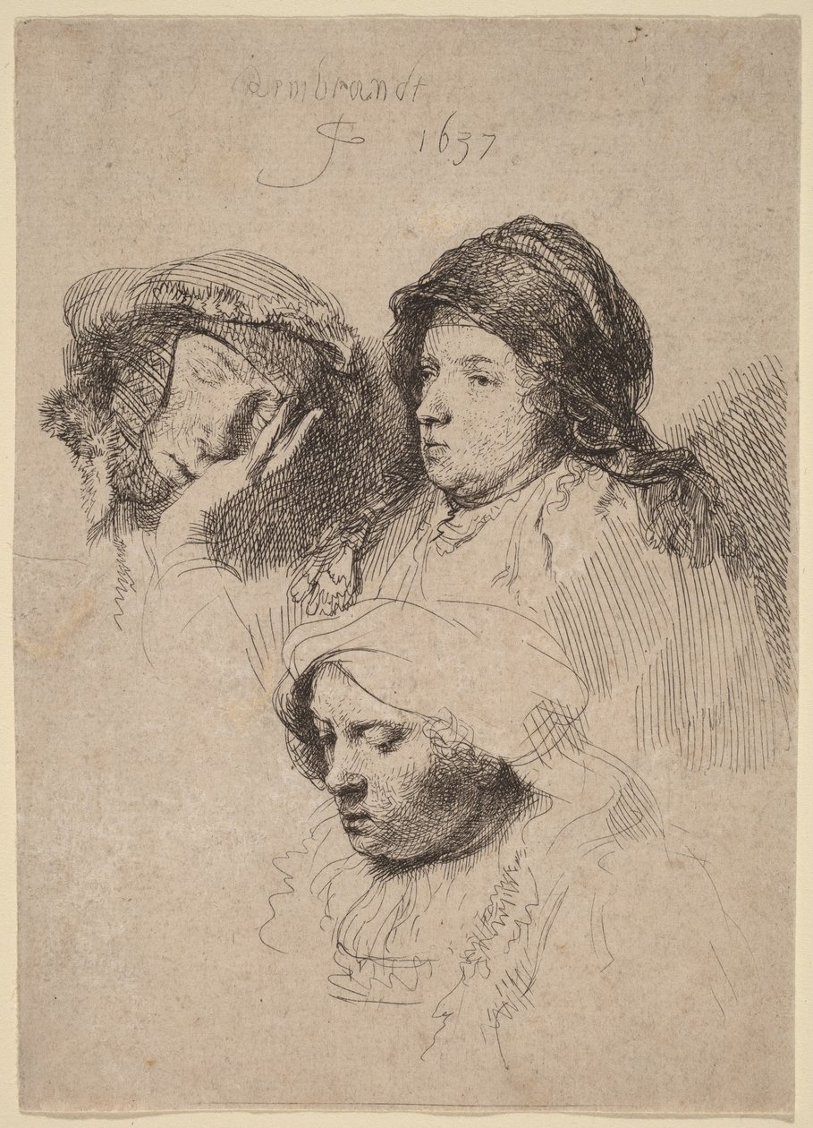Tre ritratti di donne, una delle quali addormentata da Rembrandt van Rijn