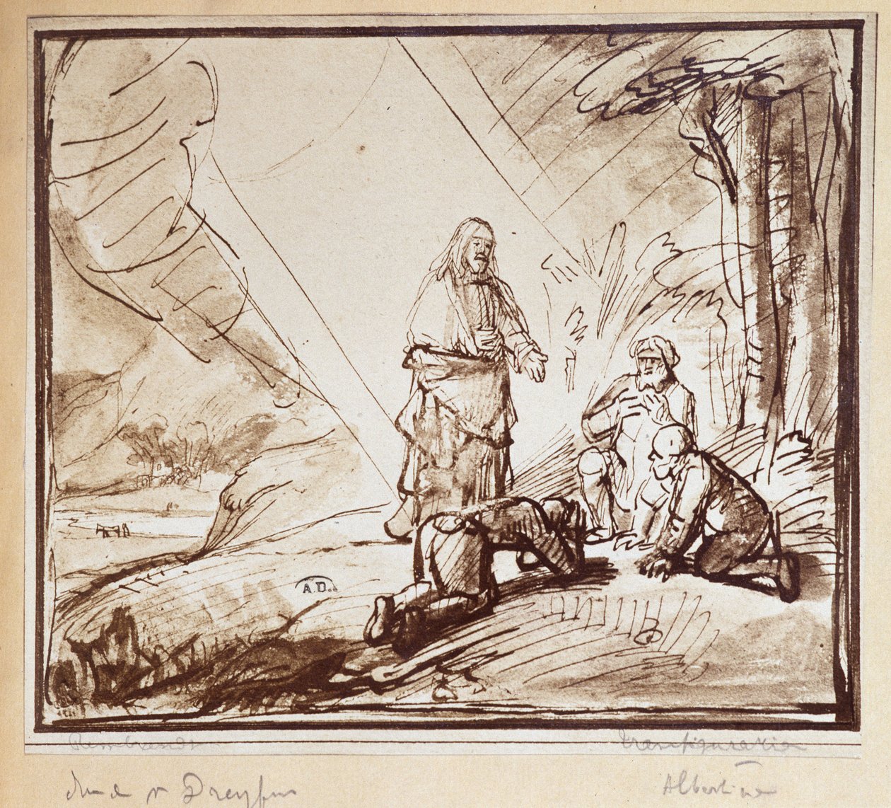 Trasfigurazione di Cristo (disegno a penna) da Rembrandt van Rijn