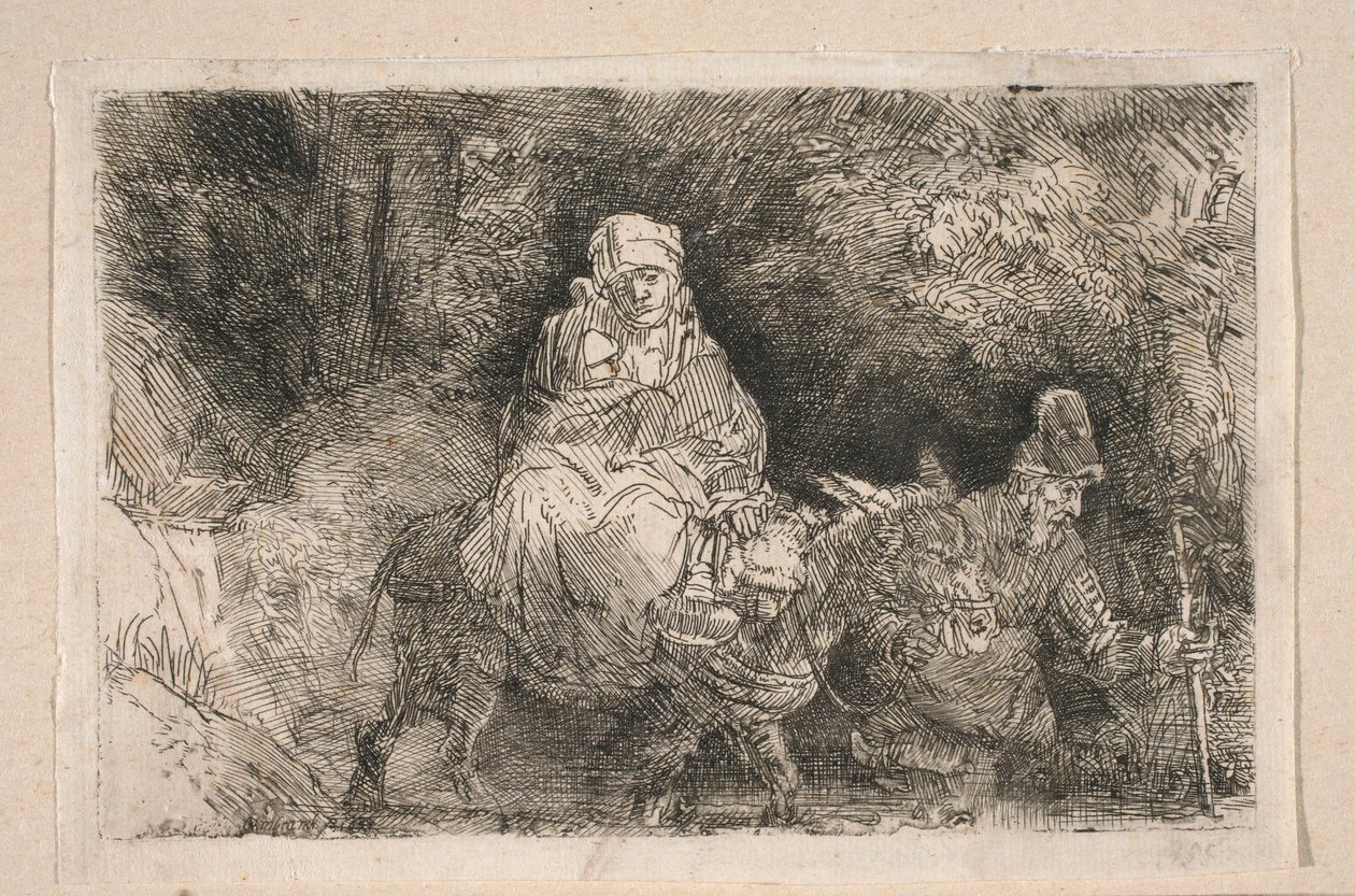 La fuga in Egitto - La Sacra Famiglia che attraversa il ruscello da Rembrandt van Rijn