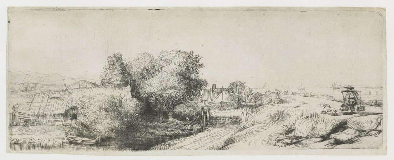 Veduta del Diemerdijk con un lattaio e alcune casette da Rembrandt van Rijn