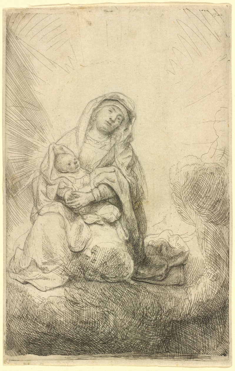 La Vergine con il Bambino tra le nuvole da Rembrandt van Rijn