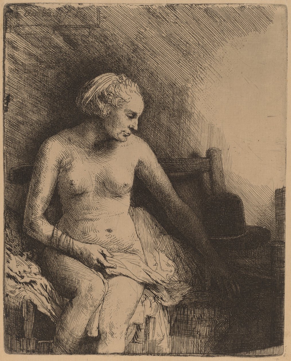 Donna al Bagno con un Cappello Accanto da Rembrandt van Rijn