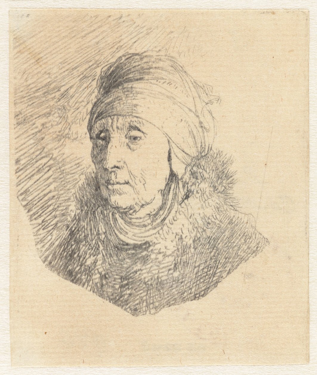 Donna con un copricapo alto avvolto intorno al mento: busto da Rembrandt van Rijn