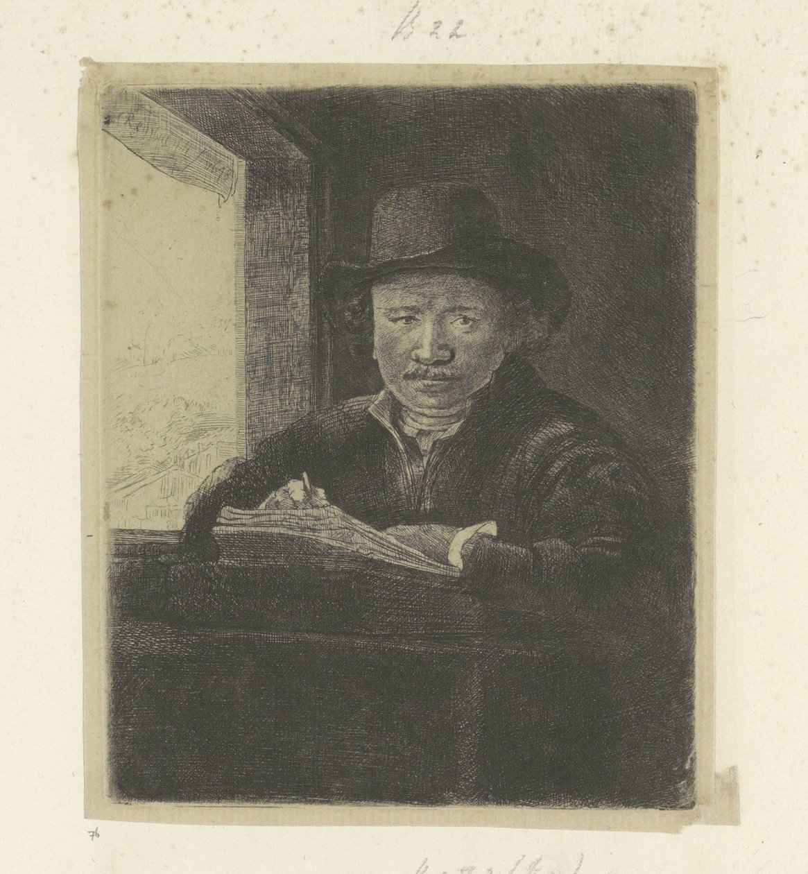 Autoritratto, disegnando a una finestra da Rembrandt van Rijn