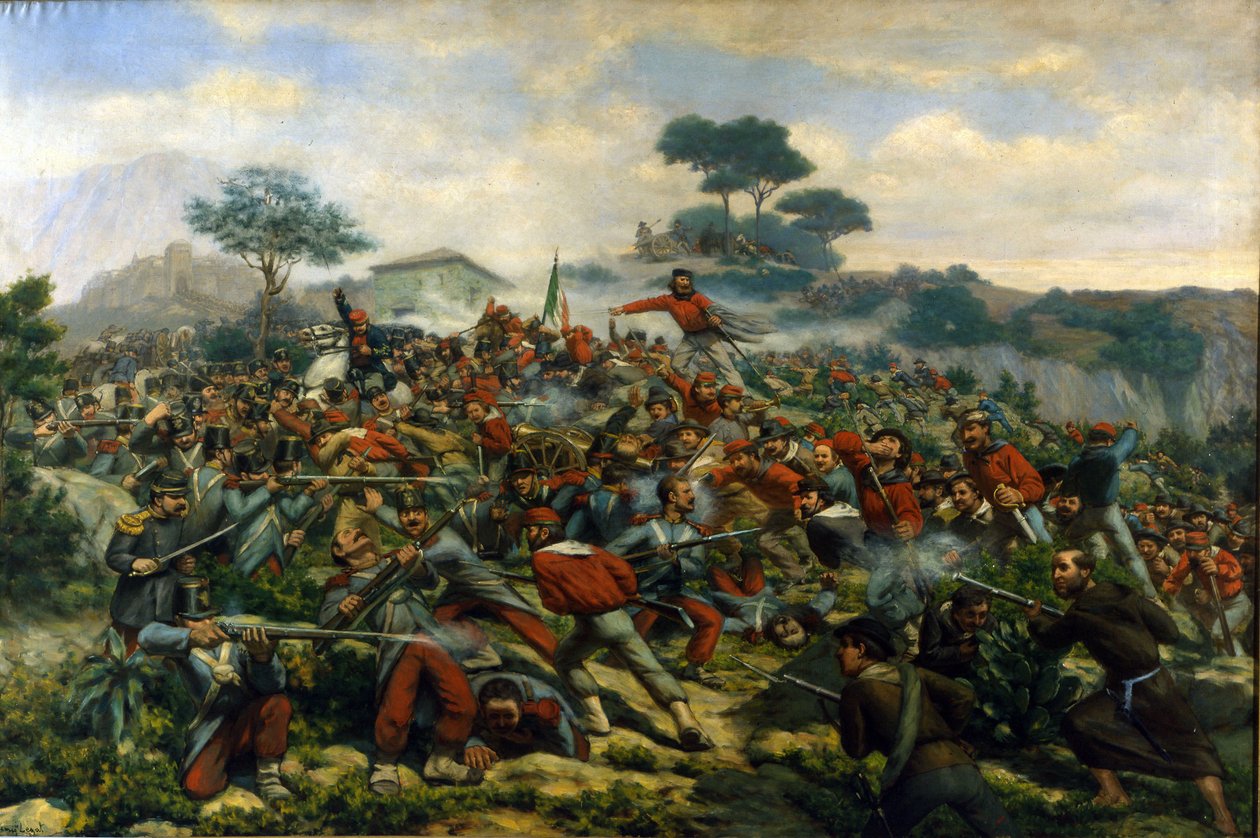 Risorgimento: la battaglia di Calatafimi in Sicilia tra le truppe di Giuseppe Garibaldi (1807-1882), i Mille e l