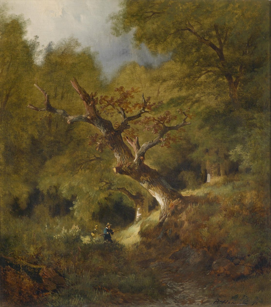 Paesaggio boschivo con cacciatore da Remigius Adrianus Haanen