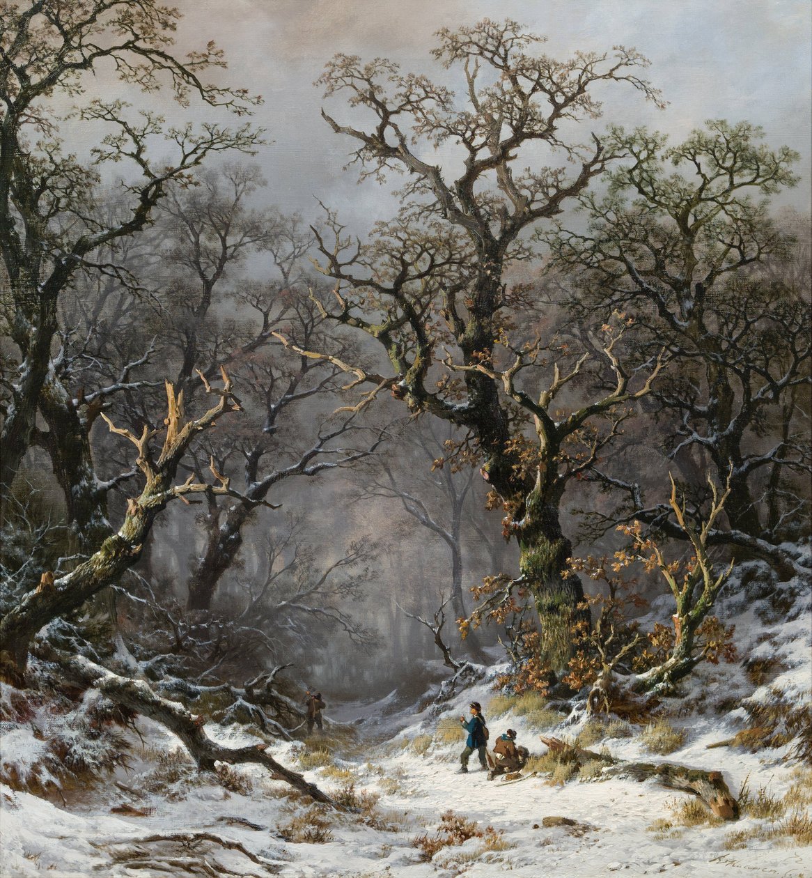 Cacciatori nella foresta in inverno da Remigius Adrianus Haanen