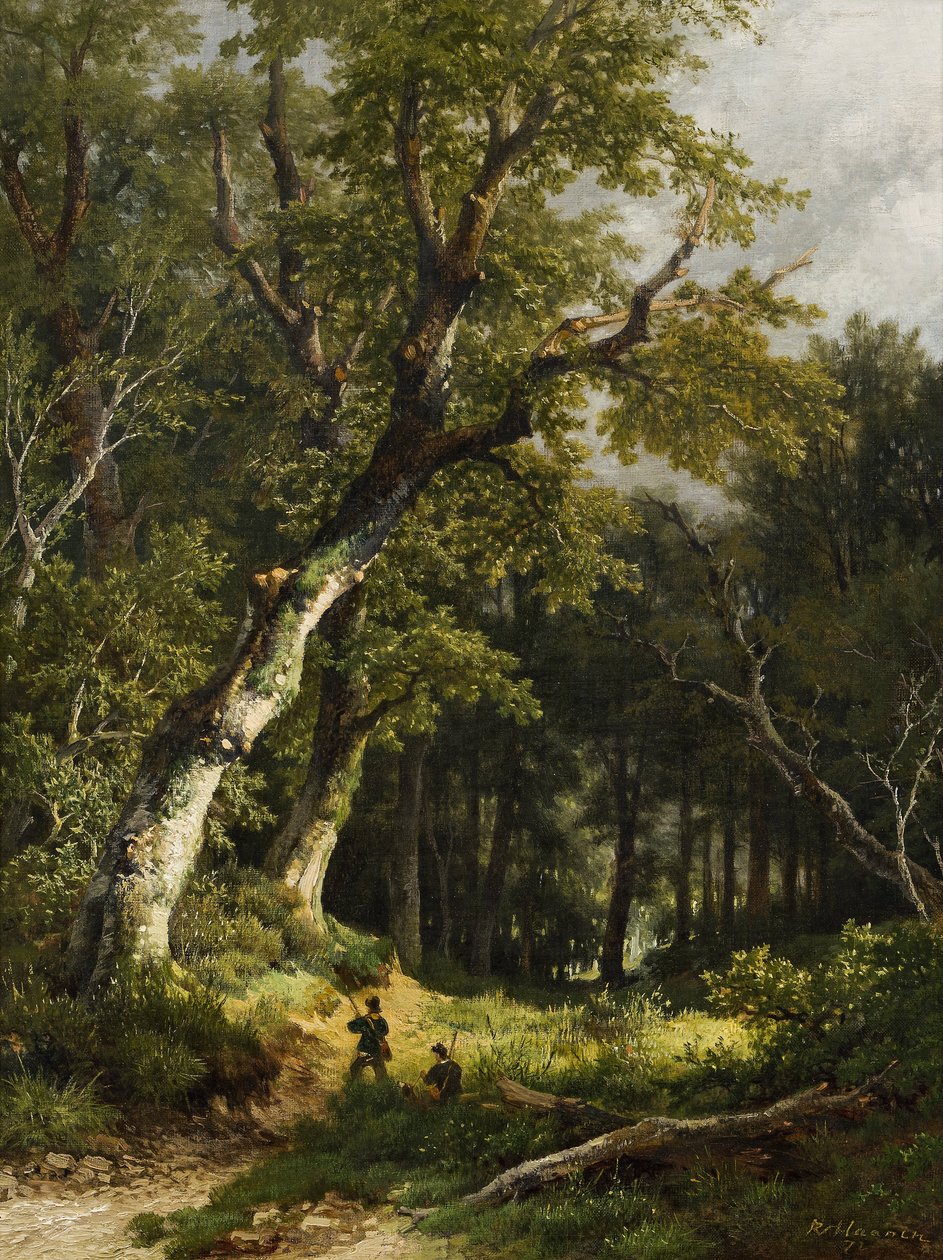 Paesaggio boschivo con due cacciatori da Remigius Adrianus Haanen
