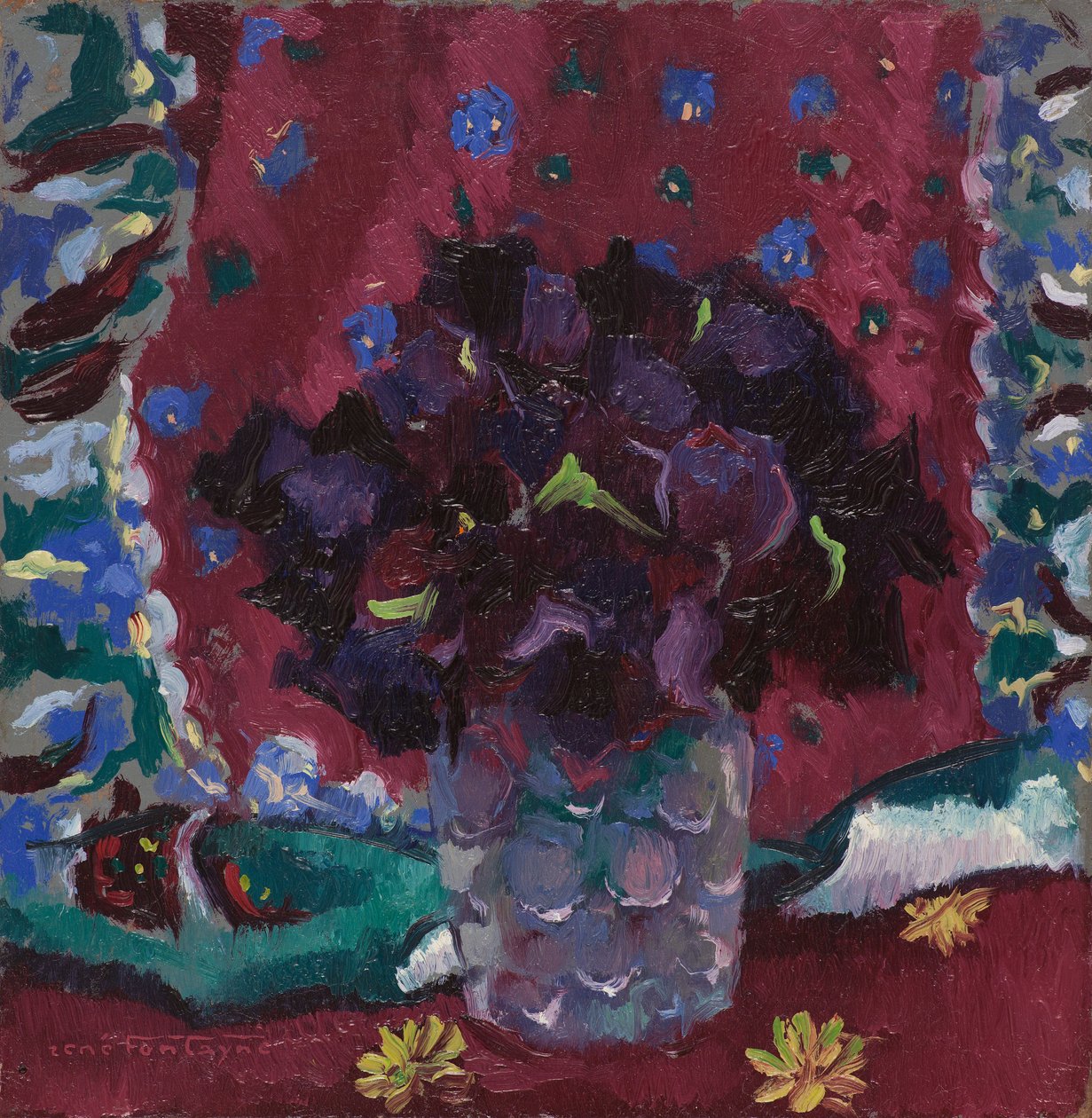 Viole del pensiero blu in un bicchiere da René Fontayne
