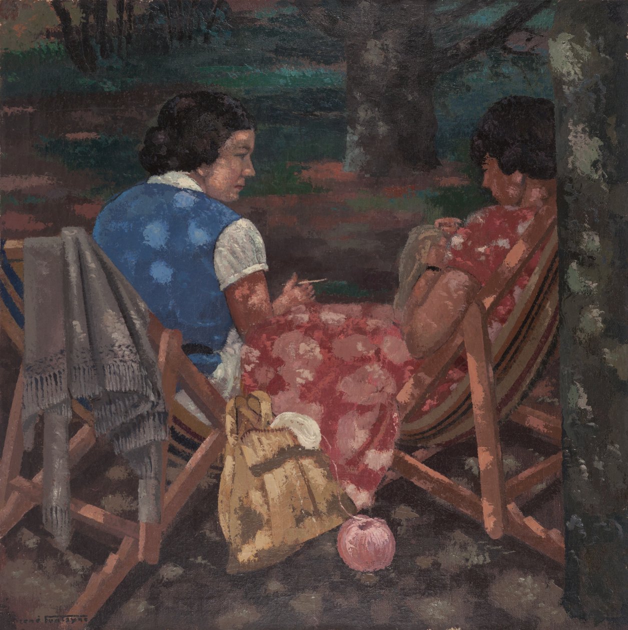 Donne che Lavorano a Maglia nel Giardino da René Fontayne