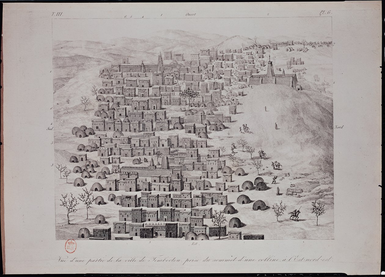 Veduta di una parte della città di Timbuktu da una collina, illustrazione da 