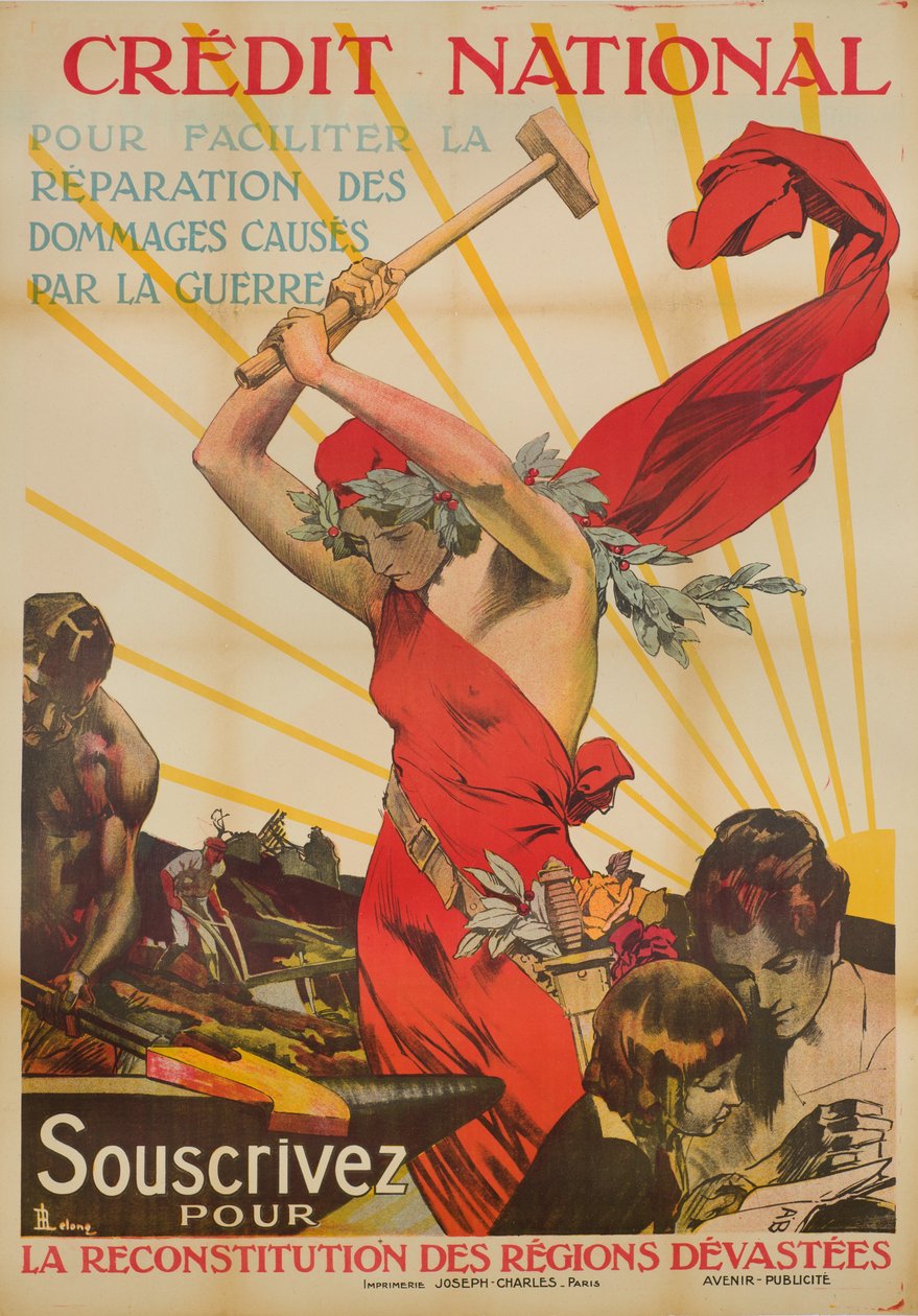 Credito Nazionale - Sottoscrivete per la ricostruzione delle regioni devastate, circa 1920 da Rene Lelong