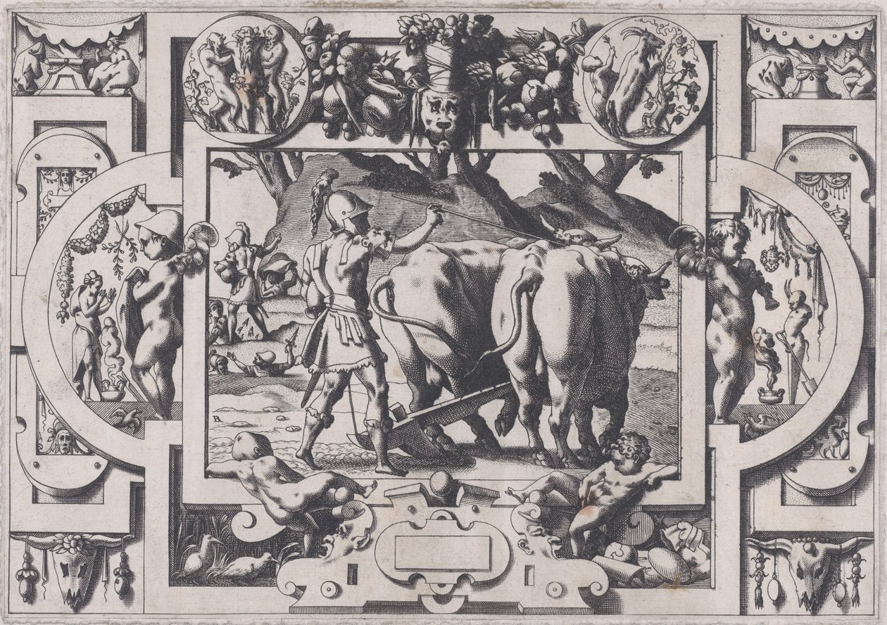 Giasone semina i denti del drago da Rene Boyvin