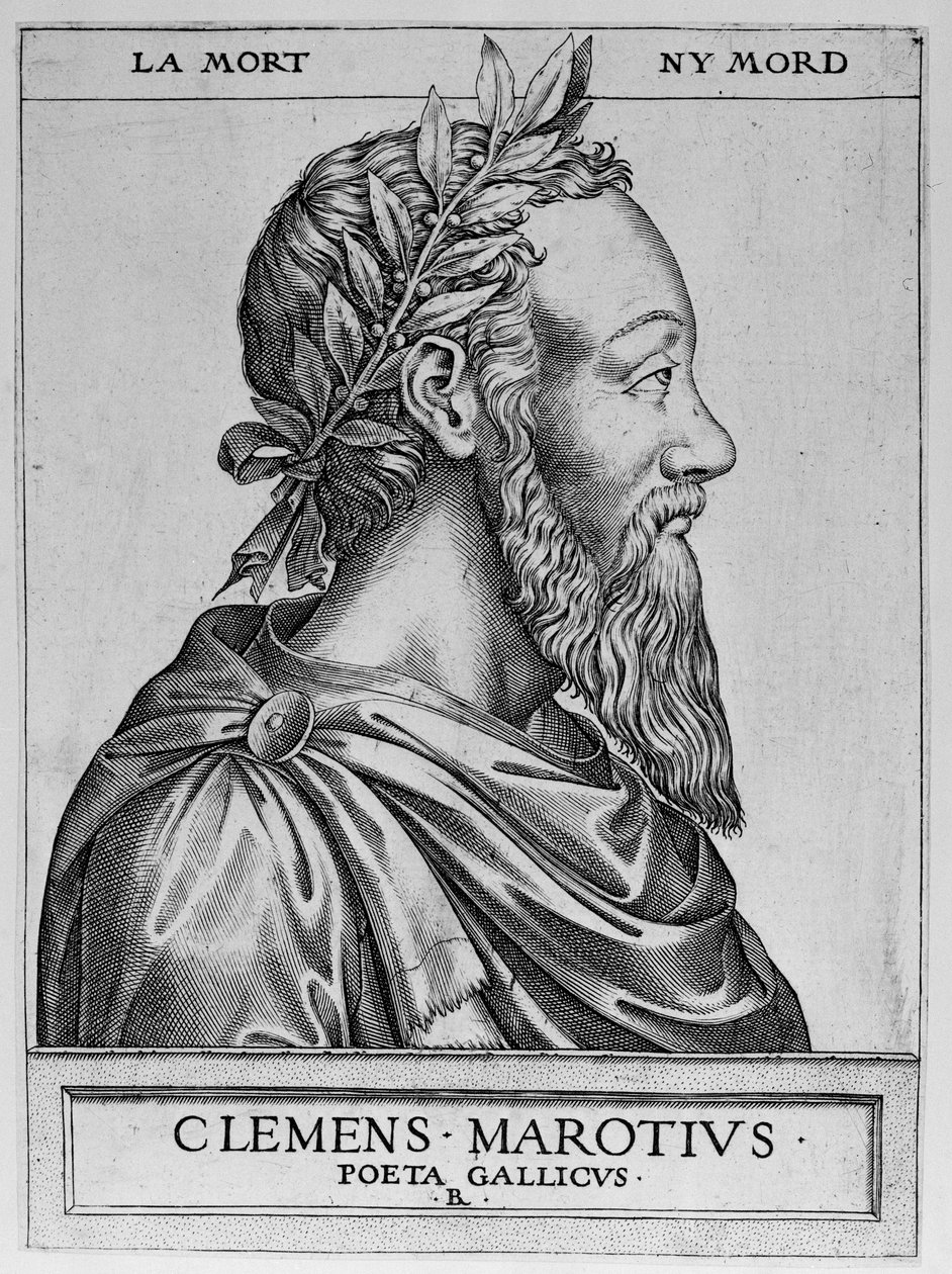 Ritratto di Clement des Marets detto Marot, poeta francese - Clement Marotius poeta gallico incisione di Rene Boyvin 1576 da Rene Boyvin