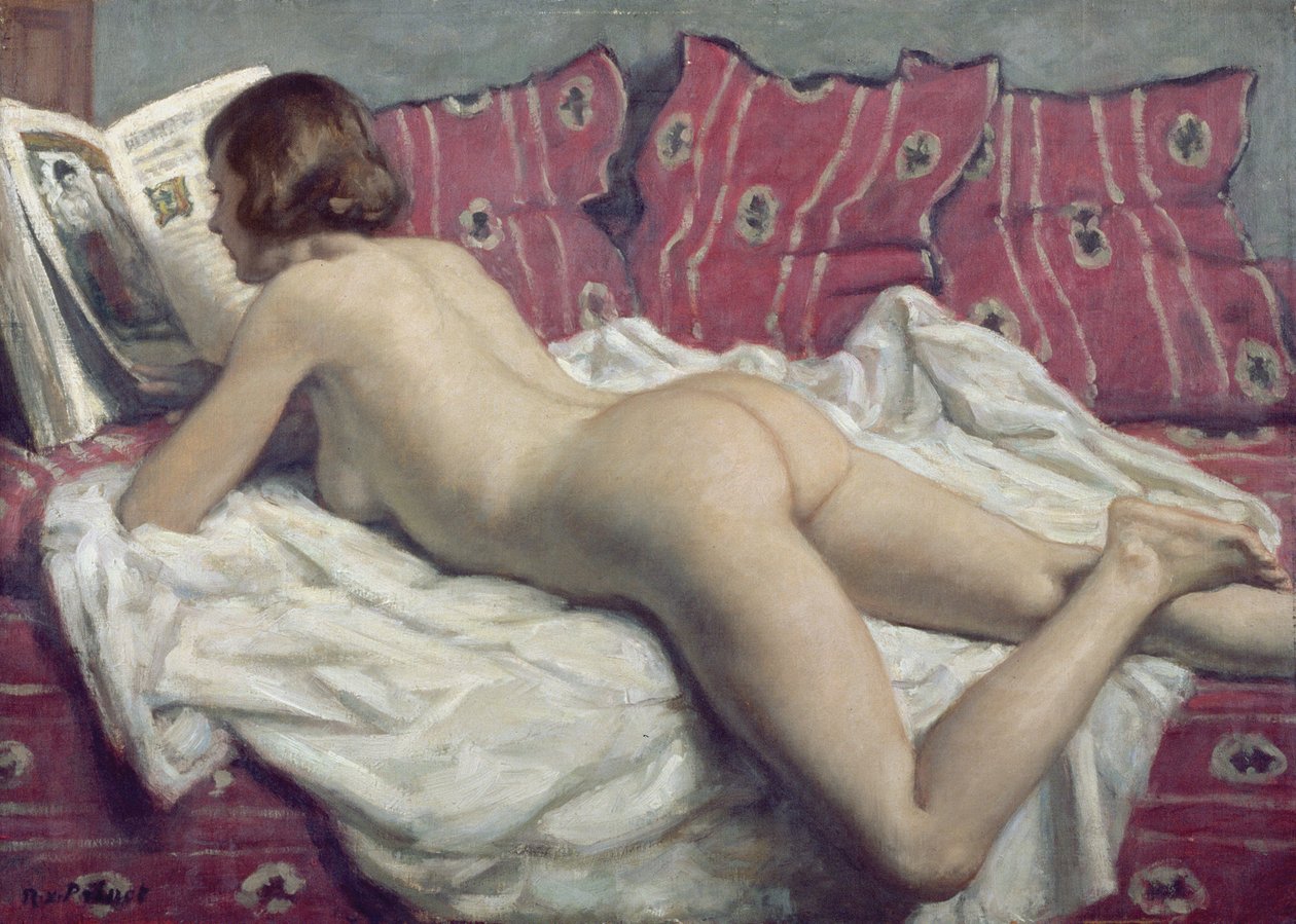 Nudo su un divano rosa da René François Xavier Prinet