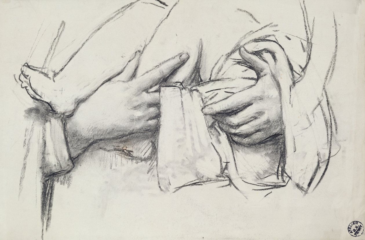 Studio della mano per Nostra Signora di Morienval in Oise, Francia (dettaglio) da René François Xavier Prinet