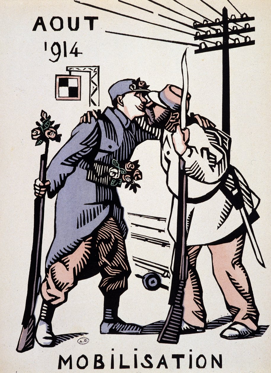 Agosto 1914, Mobilitazione - disegno di Herman Paul, in "Calendar of War" ed. 1916 da Rene George Hermann Paul