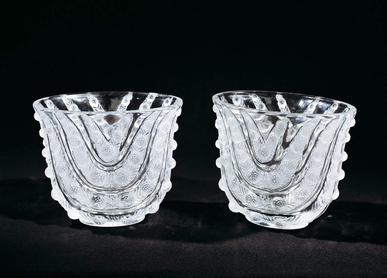 Vasi di vetro, ca 1930, di Rene Lalique, prodotti da Rene Lalique et Cie Alsace Glassworks. Francia, 20° secolo da Rene Jules Lalique
