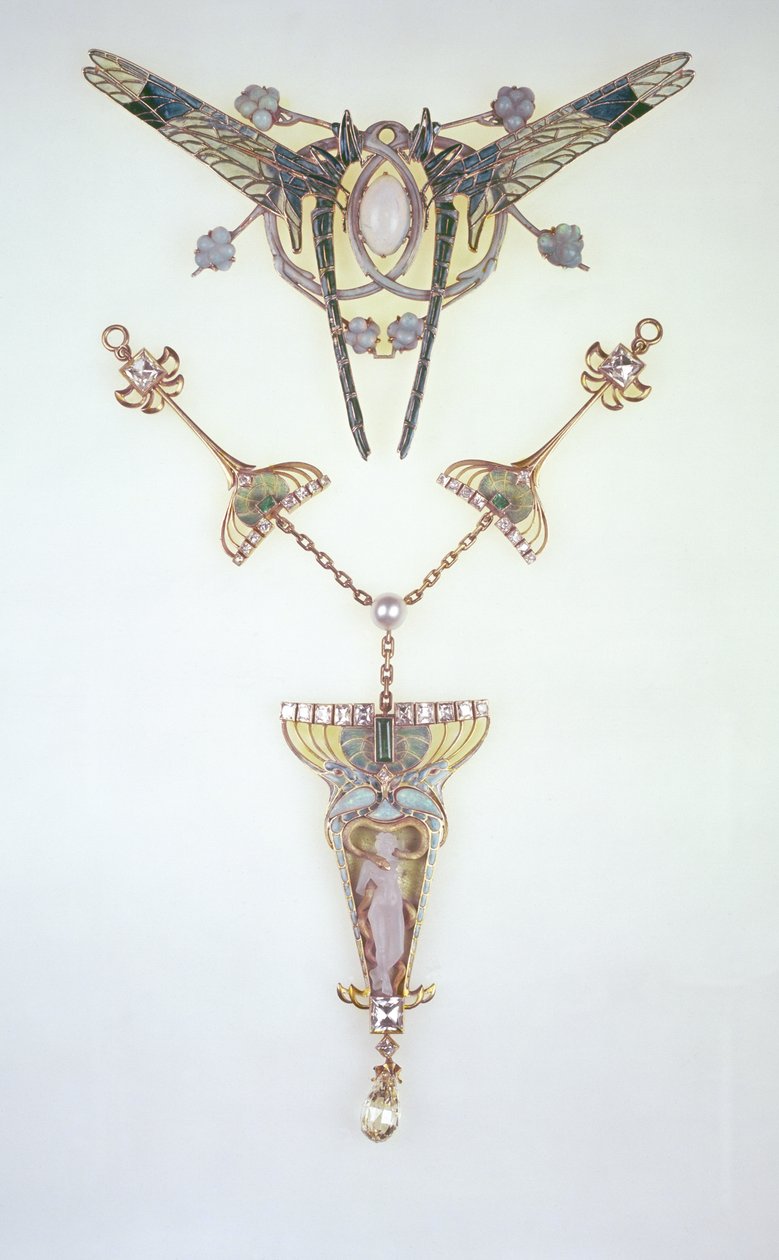 Ornamento per capelli di Lalique e pendente di Philippe Wolfers da Rene Jules Lalique