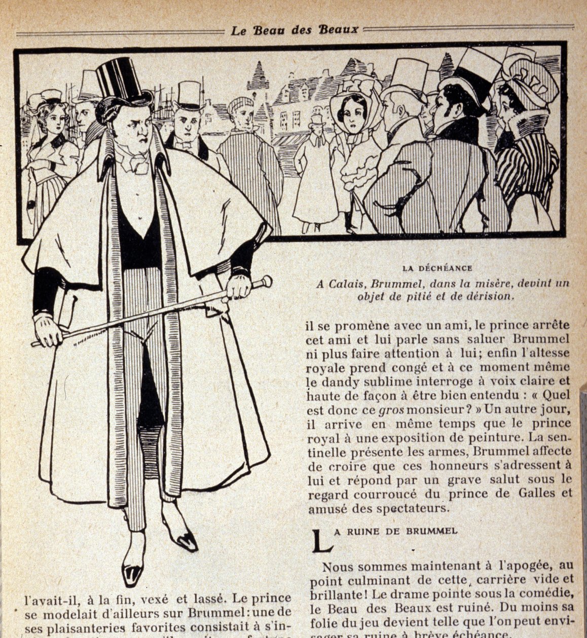 Rappresentazione di George Bryan Brummel (1778 - 1840), il re dei dandy, in esilio a Calais. Illustrazione di René Vincent. XIX secolo. da Rene Vincent