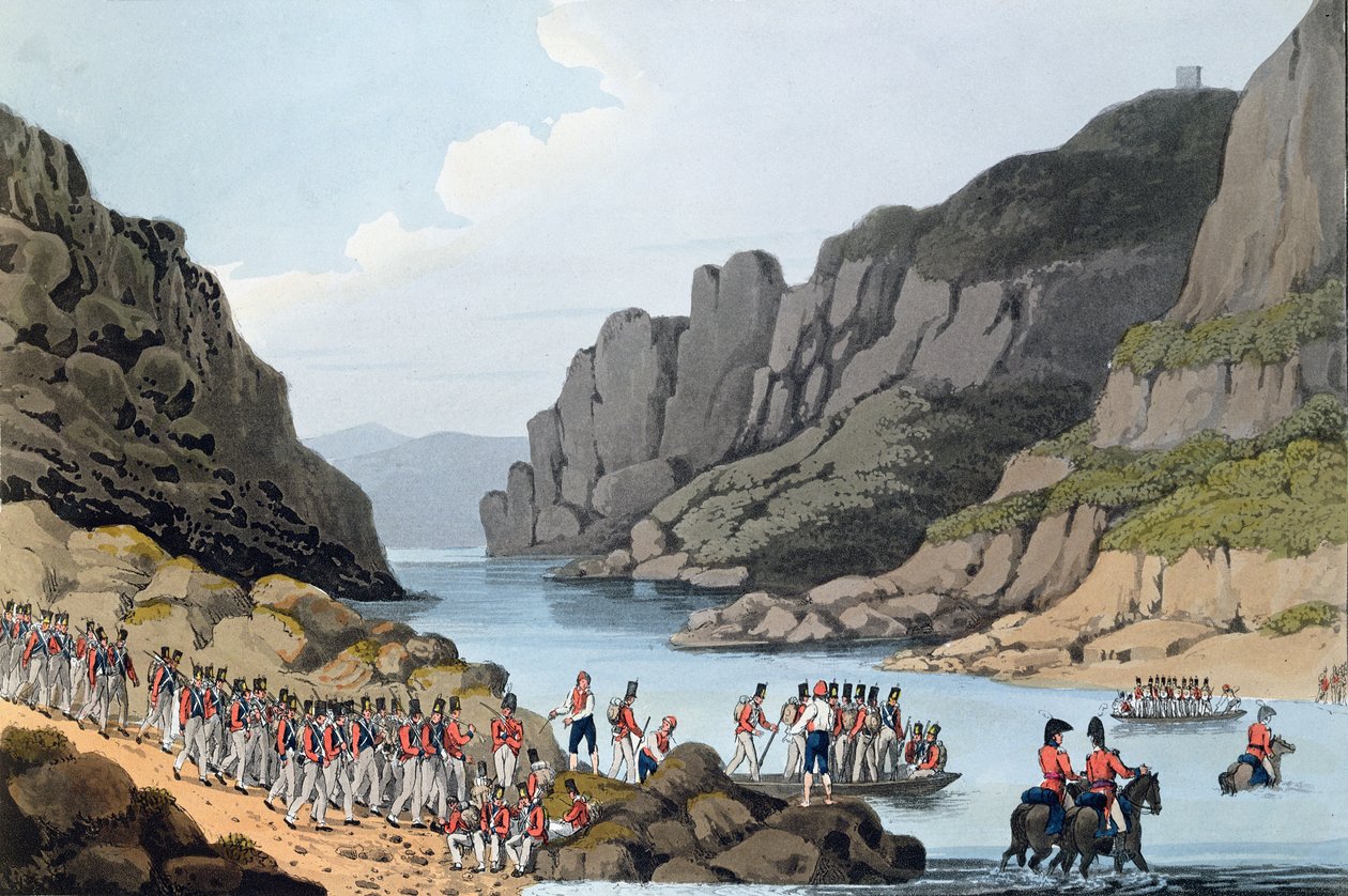 Veduta sul Tago vicino a Villa Velha, Portogallo, inciso da L. Clark, 1809 da Rev. William Bradford