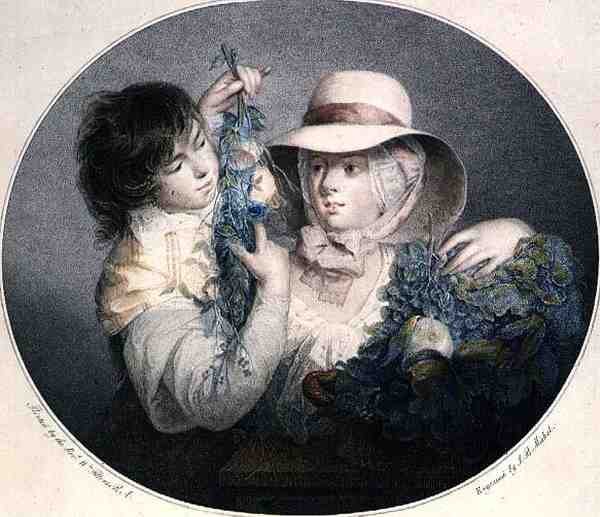 Contadini con frutta e fiori, inciso da J.B. Michel, pub. da John & Josiah Boydell da Rev. Matthew William (after) Peters