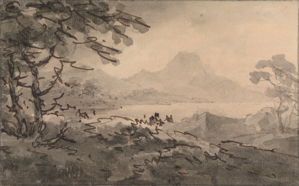 Un lago con montagne all