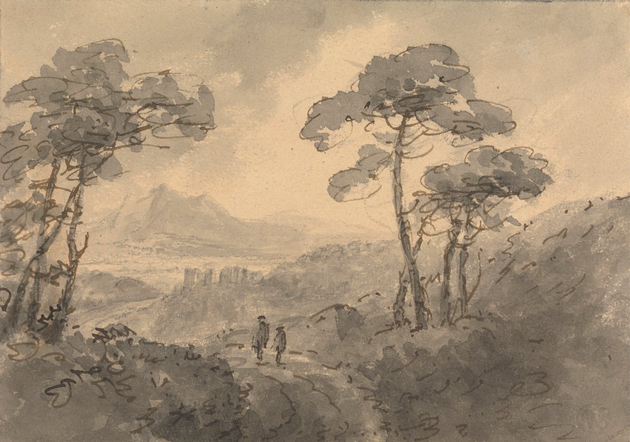 Paesaggio montano con due figure su una strada tortuosa da Rev. William Gilpin